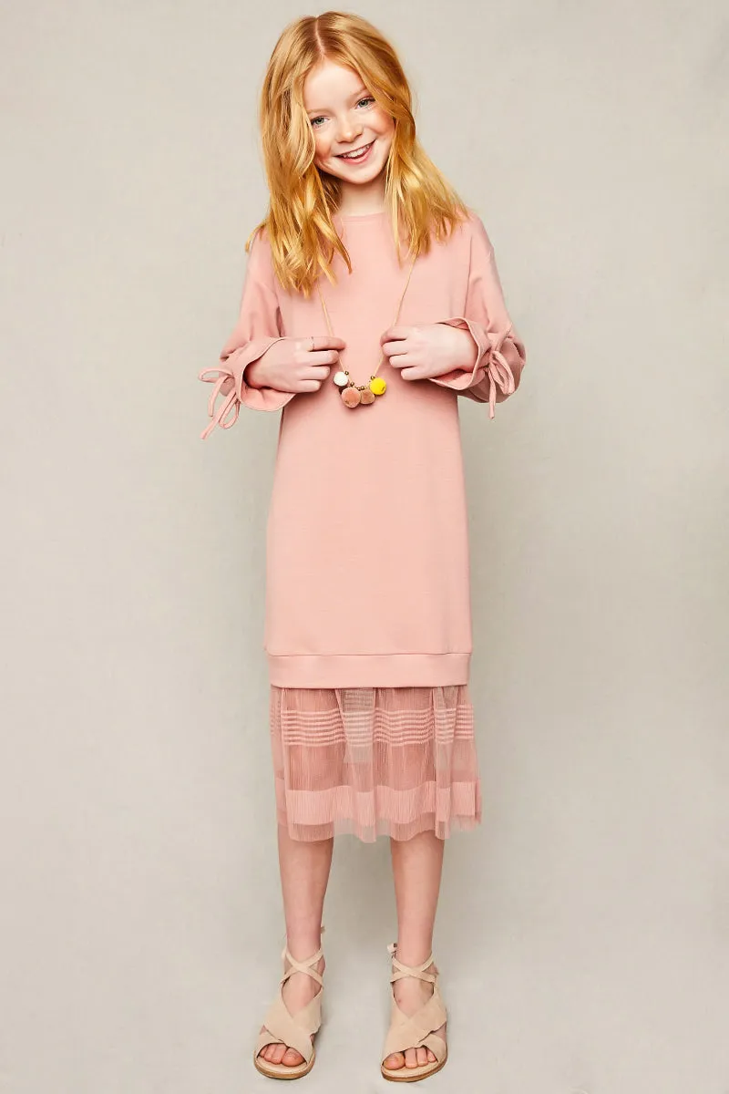Long Sweater Dress With Tulle Lace Detail