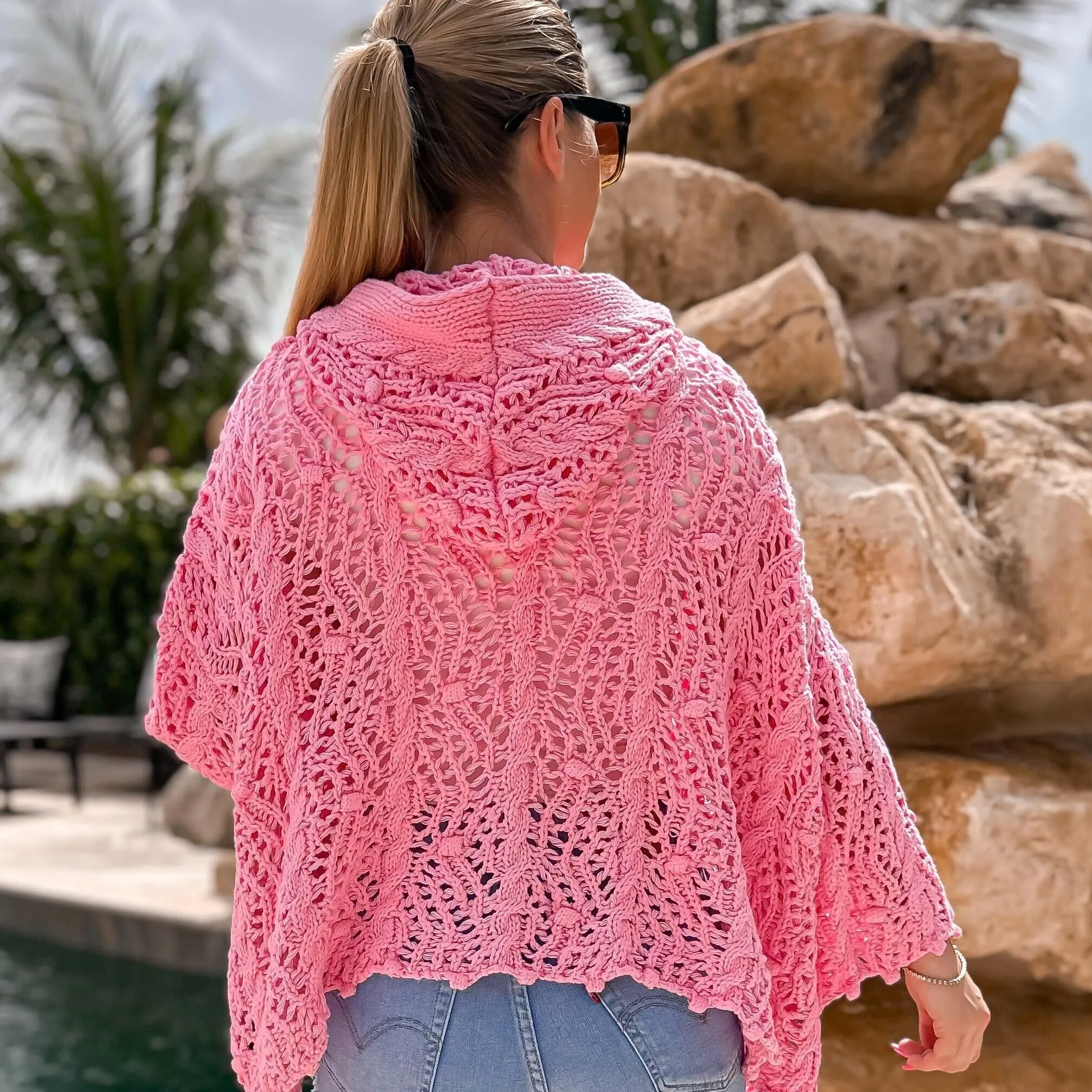 Loose Knit Hooded Cardigan by POL - Bubblegum Pink