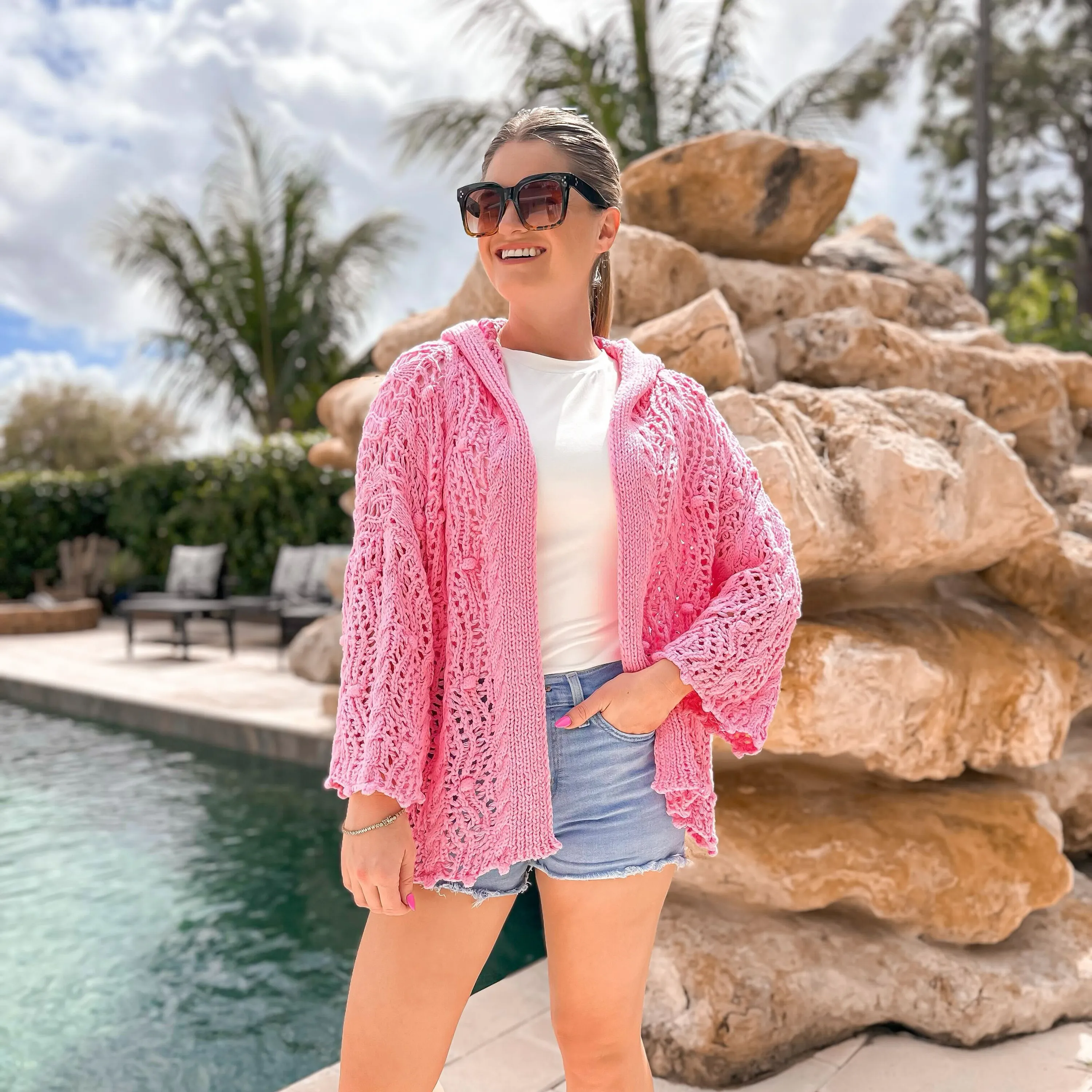 Loose Knit Hooded Cardigan by POL - Bubblegum Pink