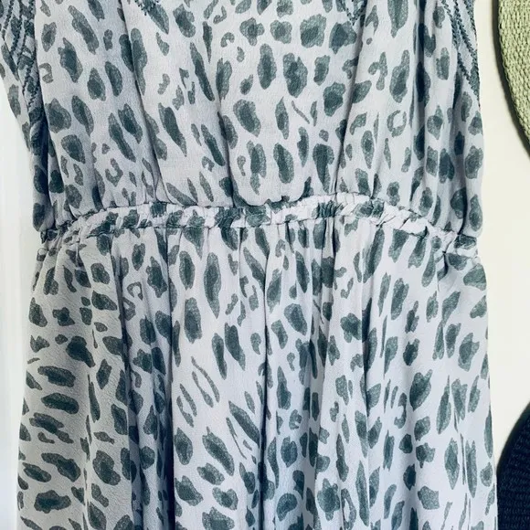 Lucca Couture Grey &amp; Silver Leopard Animal Print Fit &amp; Flare Summer Dress | M