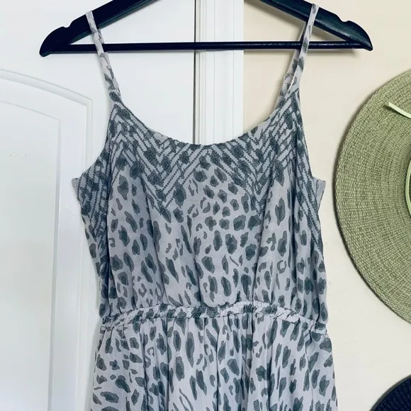 Lucca Couture Grey &amp; Silver Leopard Animal Print Fit &amp; Flare Summer Dress | M