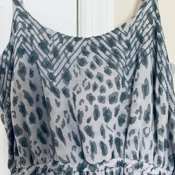 Lucca Couture Grey &amp; Silver Leopard Animal Print Fit &amp; Flare Summer Dress | M