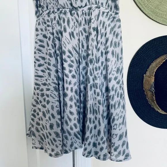 Lucca Couture Grey &amp; Silver Leopard Animal Print Fit &amp; Flare Summer Dress | M