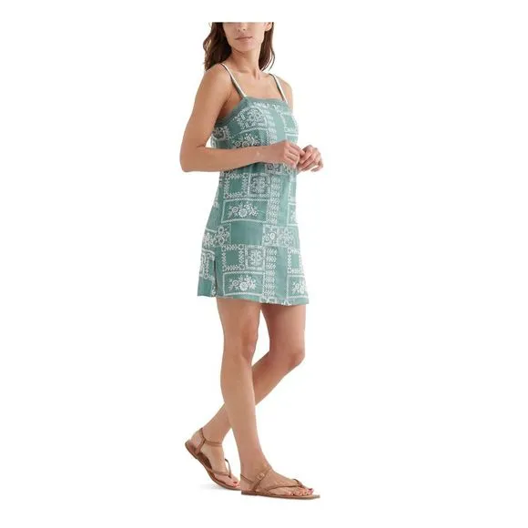 LUCKY BRAND Womens Green Lined Sleeveless Square Neck Short Shift Dress M