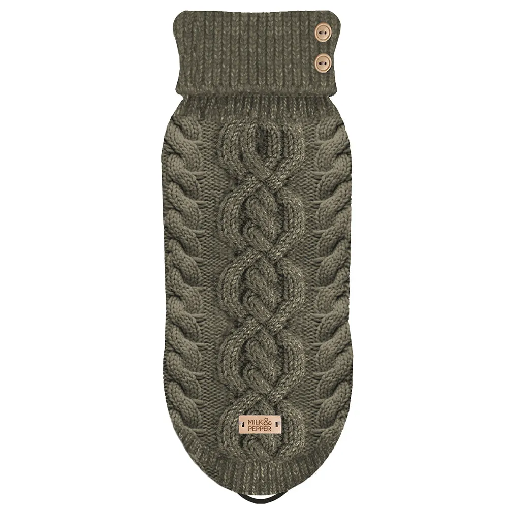 Luxe Cable Dog Sweater in Khaki (Bulldog Sizes Available)