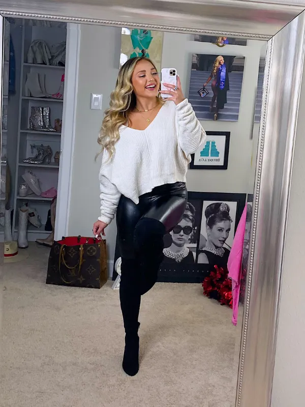 Made for You V-neck Long Sleeve Sweater, Cream