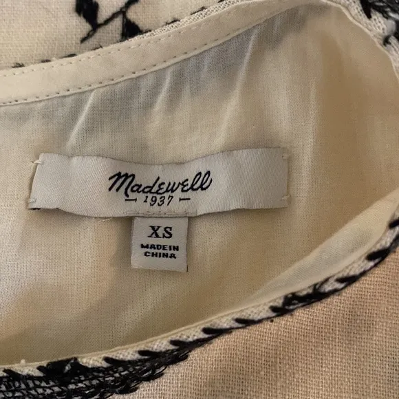 Madewell cream color with black embroidery beautiful shift dress