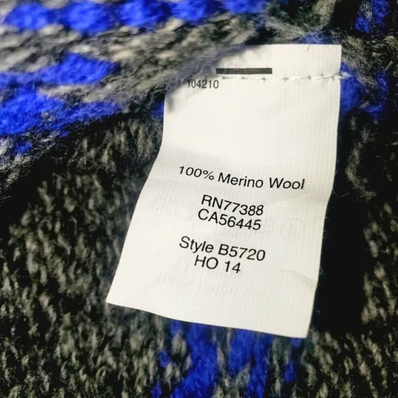 MADEWELL Geometric Gray/Blue‎ Turtleneck 100% Merino-Wool Sweater Women's…