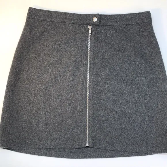Madewell Gray Wool Mini Skirt with Full Length Front Zipper Size 12