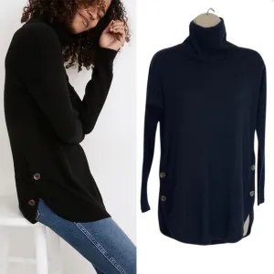 Madewell Merino Wool Alpaca Blend Turtleneck Sweater size XXS  Buttons Round Hem