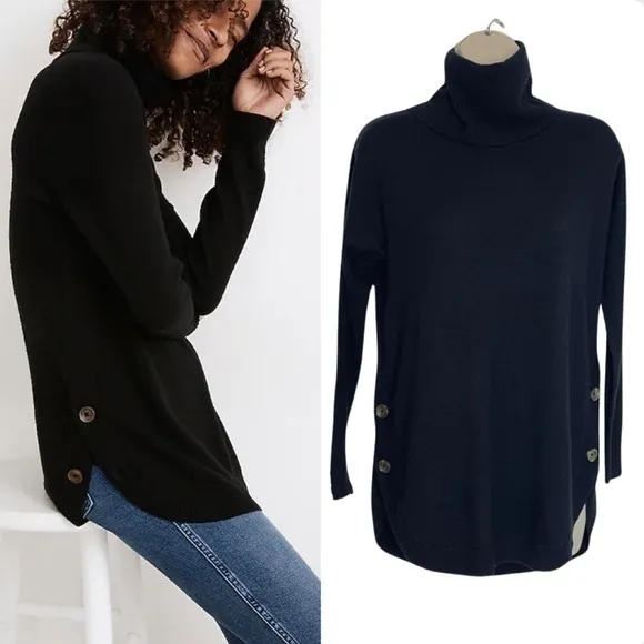 Madewell Merino Wool Alpaca Blend Turtleneck Sweater size XXS  Buttons Round Hem