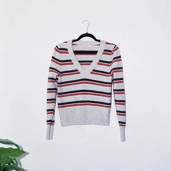 MADEWELL Striped Westgate V-Neck Sweater S