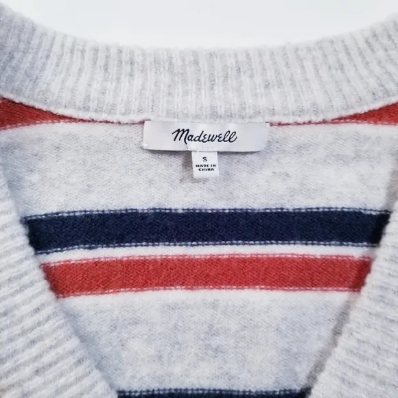 MADEWELL Striped Westgate V-Neck Sweater S
