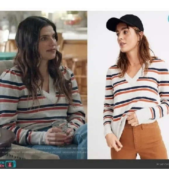 MADEWELL Striped Westgate V-Neck Sweater S