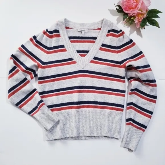 MADEWELL Striped Westgate V-Neck Sweater S