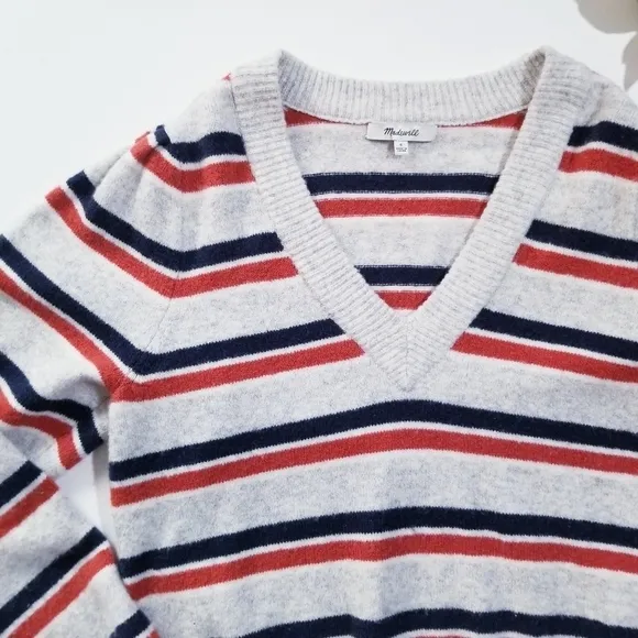 MADEWELL Striped Westgate V-Neck Sweater S