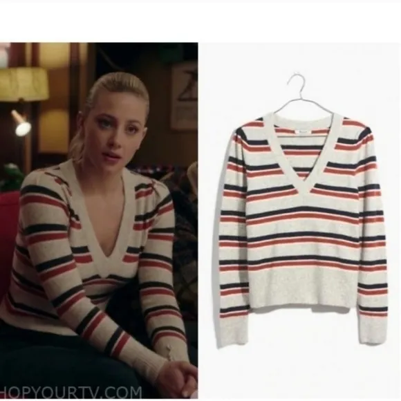 MADEWELL Striped Westgate V-Neck Sweater S