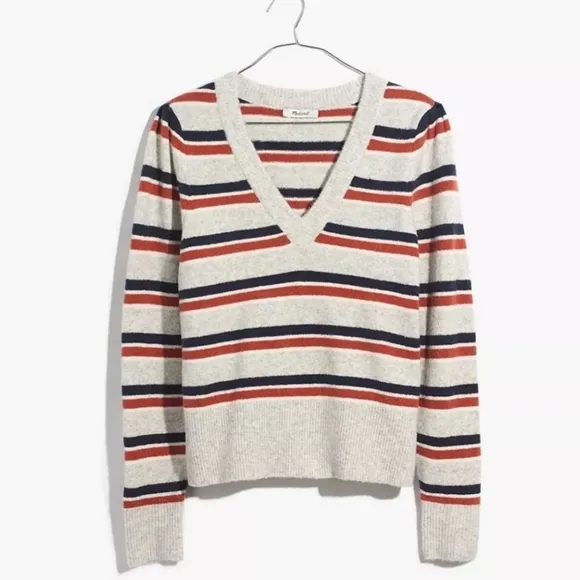 MADEWELL Striped Westgate V-Neck Sweater S