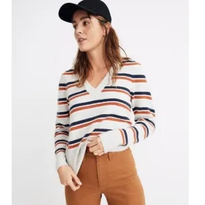 MADEWELL Striped Westgate V-Neck Sweater S