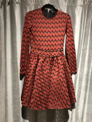 Maje Deep Red Long Sleeve Fit and Flare Cupcake Dress