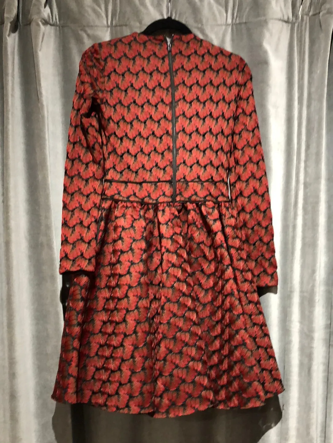 Maje Deep Red Long Sleeve Fit and Flare Cupcake Dress