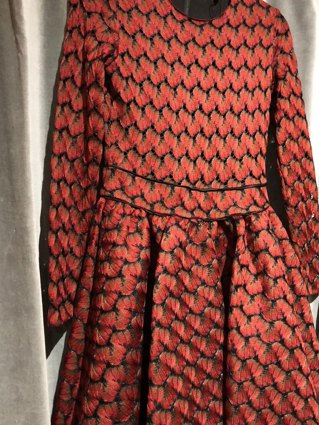 Maje Deep Red Long Sleeve Fit and Flare Cupcake Dress