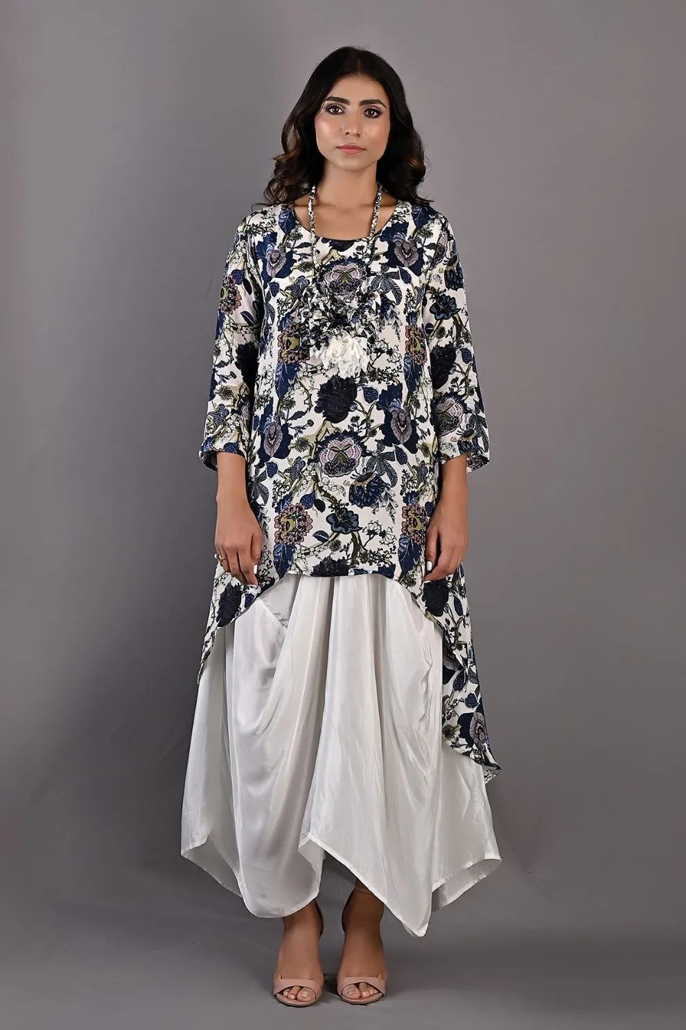 Marguerite- Printed Cowl Dress With Necklace