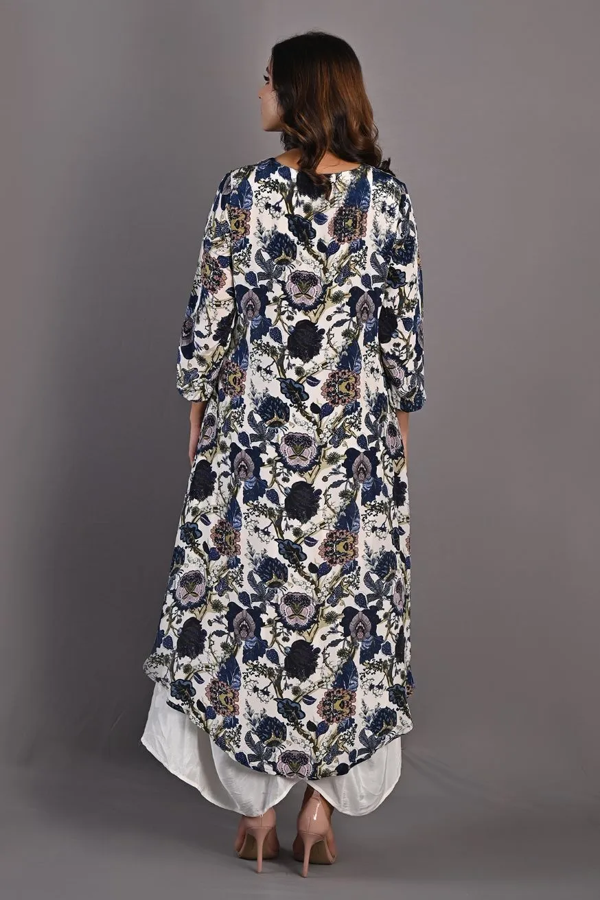 Marguerite- Printed Cowl Dress With Necklace