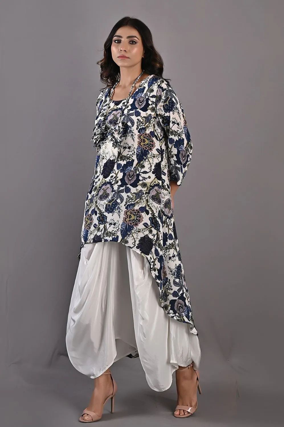 Marguerite- Printed Cowl Dress With Necklace