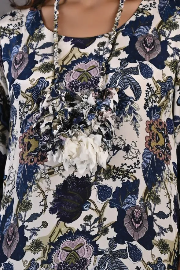 Marguerite- Printed Cowl Dress With Necklace