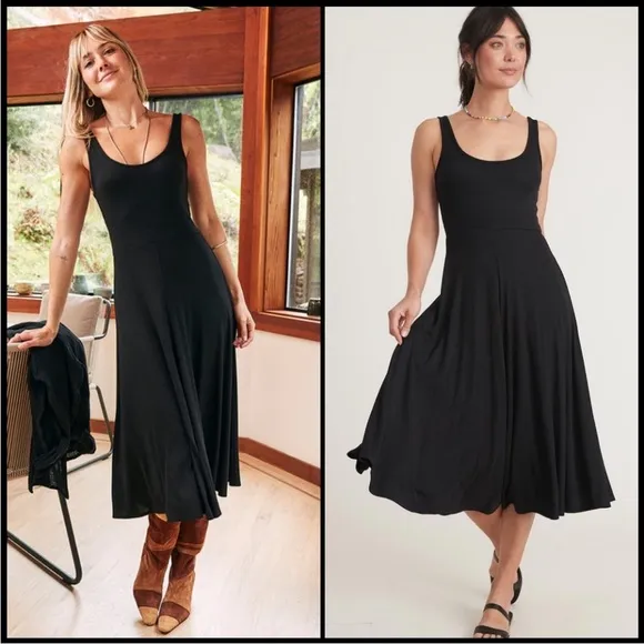 Marine Layer Lexi Rib Fit-and-Flare Black Dress Size L.
