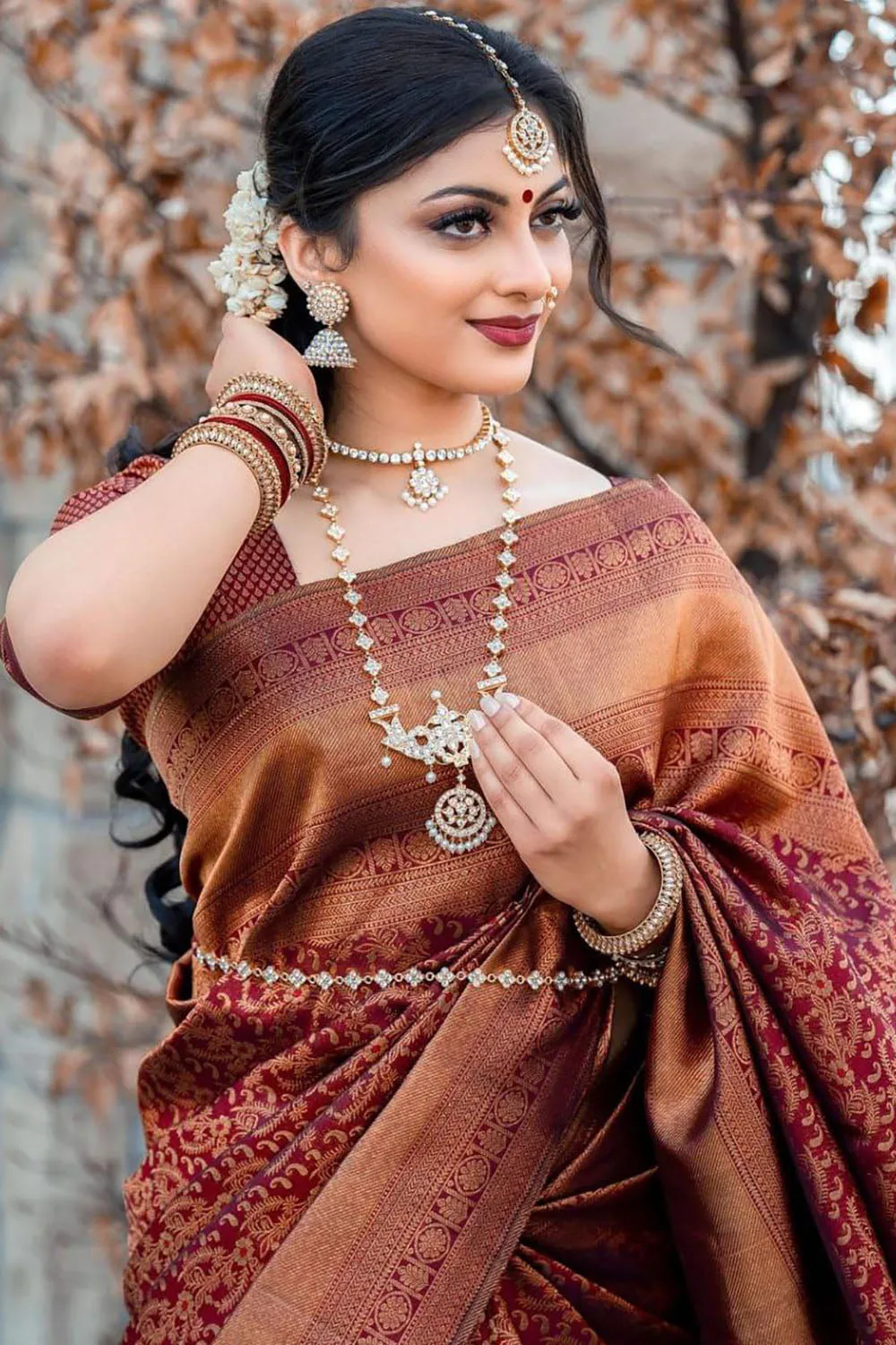 Maroon Banarasi Silk Saree With Zari Weaving Work