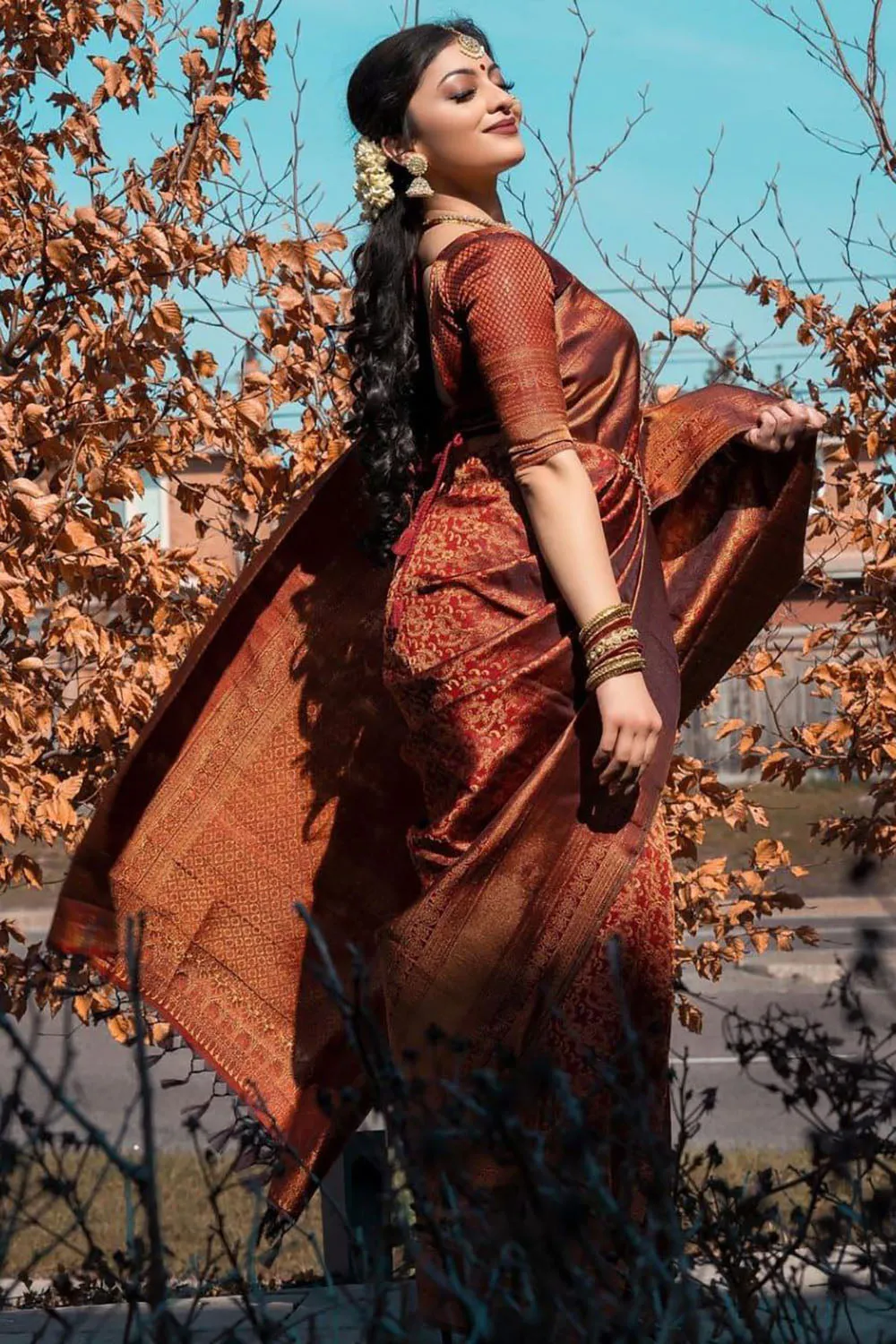 Maroon Banarasi Silk Saree With Zari Weaving Work