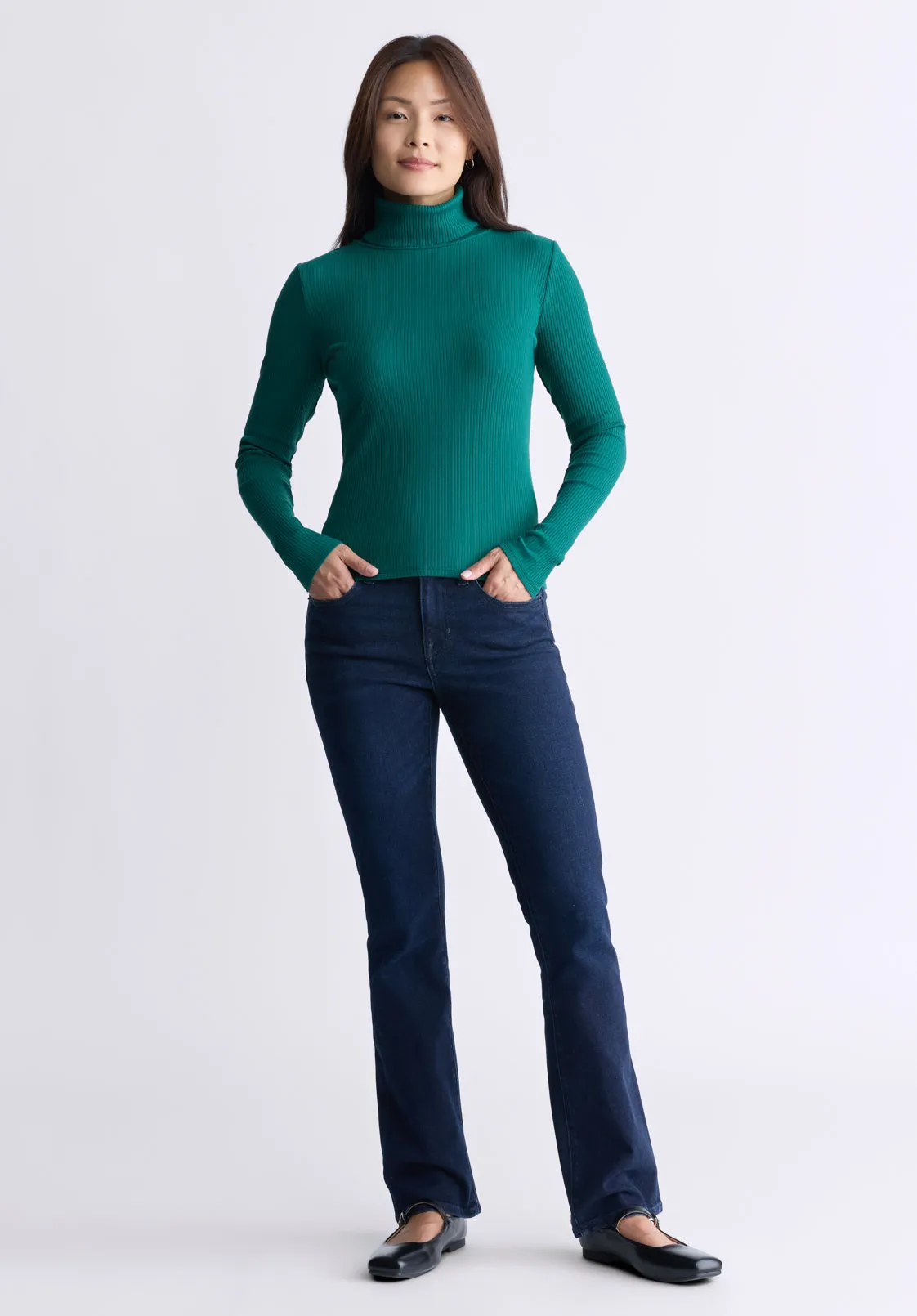 Mavra Women's Long-Sleeve Turtleneck Top, Forest Green  - KT0164F