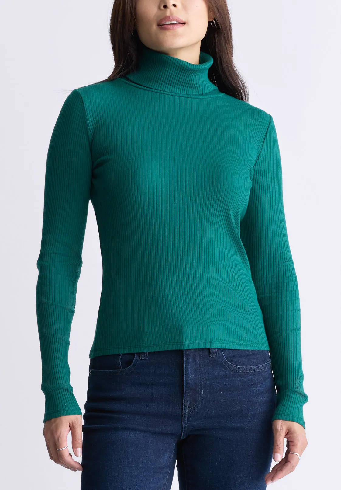 Mavra Women's Long-Sleeve Turtleneck Top, Forest Green  - KT0164F