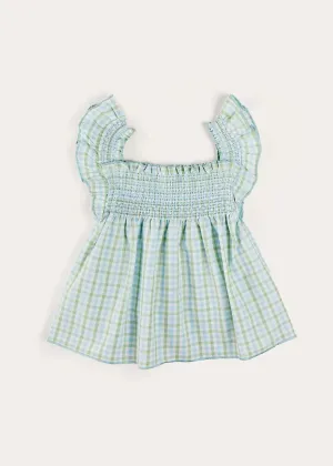 Maxwell Gingham Smock Detail Blouse in Green (5-10yrs)