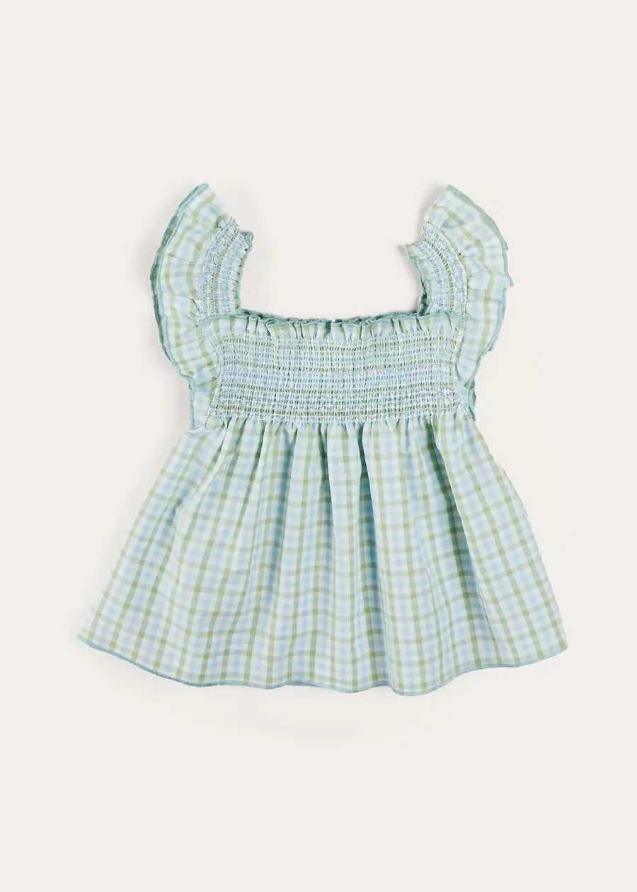 Maxwell Gingham Smock Detail Blouse in Green (5-10yrs)