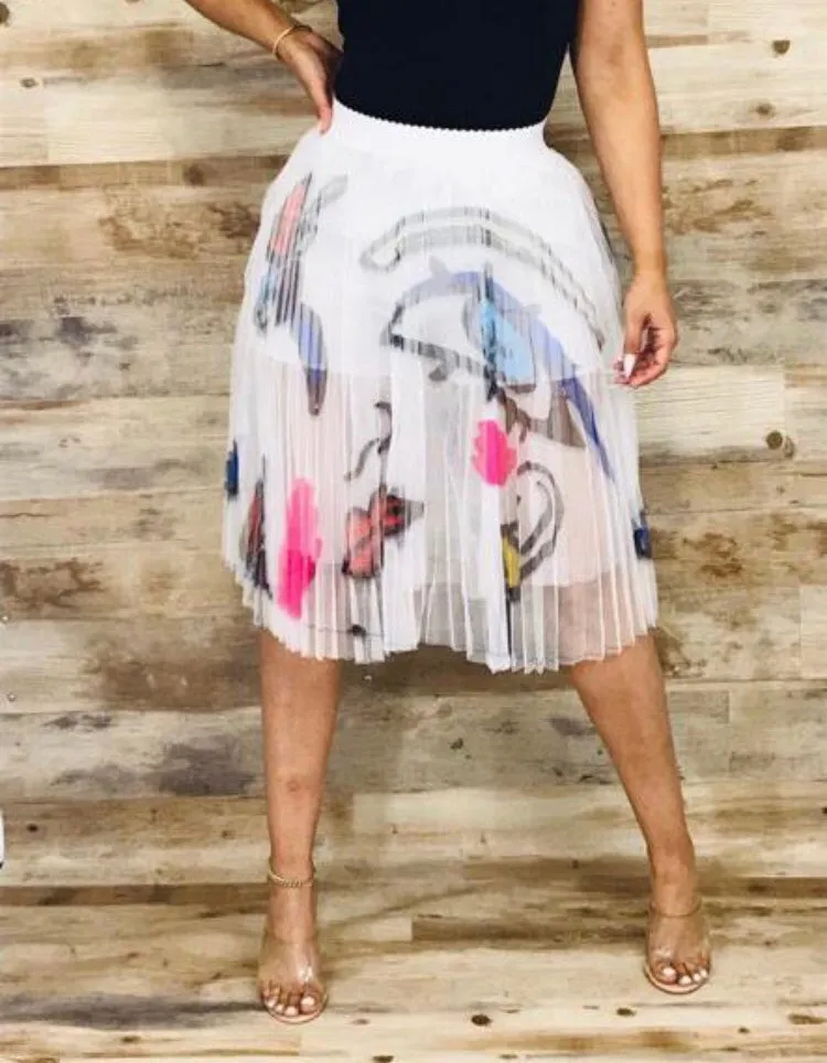 MESH PRINT MINI SKIRT (ONE SIZE)