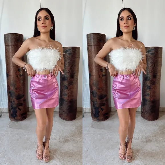 Metallic Pink Faux Leather Mini Skirt