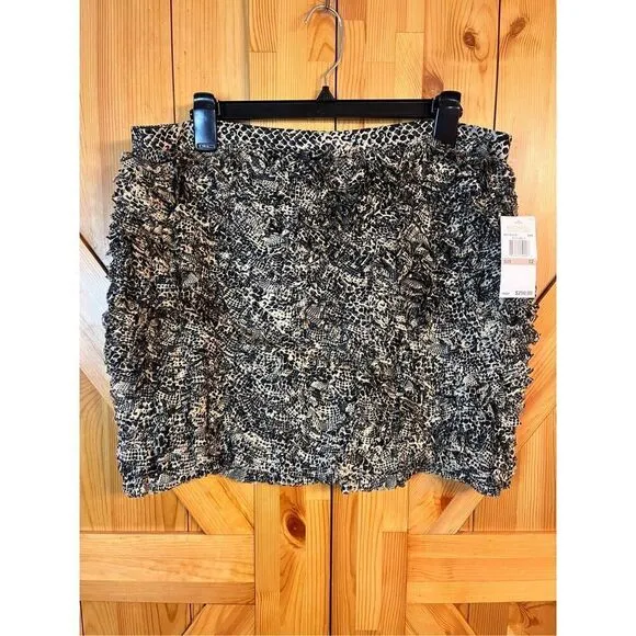 MICHAEL KORS Animal Print Silk Ruffled Zipper Skirt Size 12 Nwt Retail $250 (359