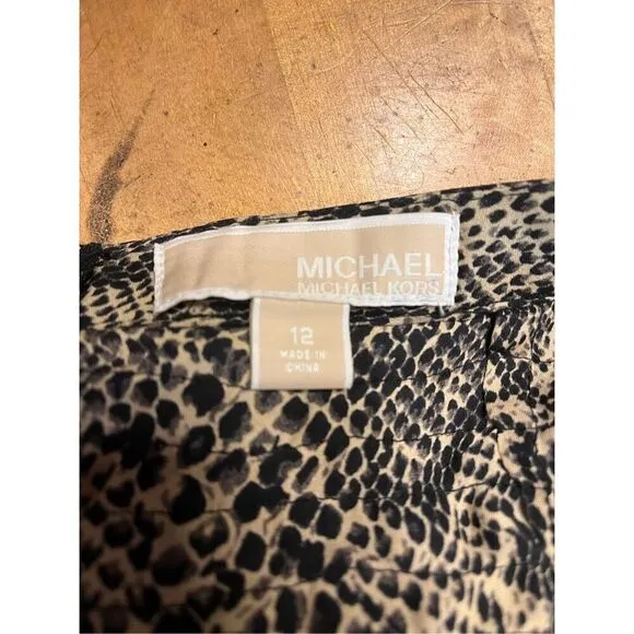 MICHAEL KORS Animal Print Silk Ruffled Zipper Skirt Size 12 Nwt Retail $250 (359
