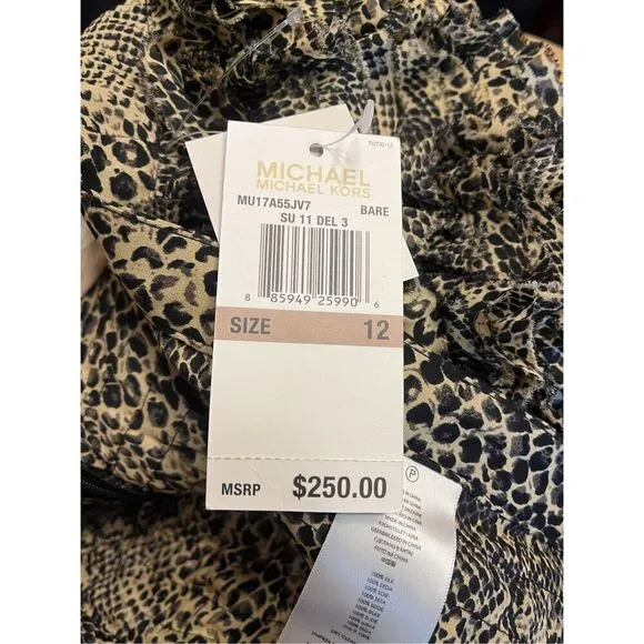 MICHAEL KORS Animal Print Silk Ruffled Zipper Skirt Size 12 Nwt Retail $250 (359