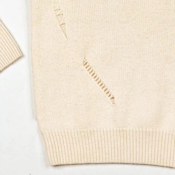 Michael Kors Distressed Wool Alpaca Ribbed Knit Turtleneck Sweater Ivory Size XS