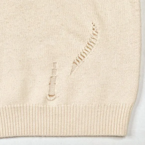 Michael Kors Distressed Wool Alpaca Ribbed Knit Turtleneck Sweater Ivory Size XS