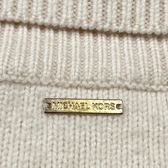 Michael Kors Distressed Wool Alpaca Ribbed Knit Turtleneck Sweater Ivory Size XS