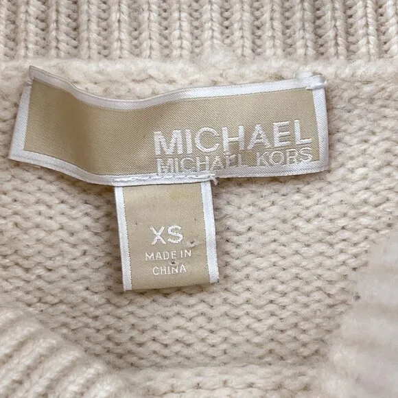 Michael Kors Distressed Wool Alpaca Ribbed Knit Turtleneck Sweater Ivory Size XS