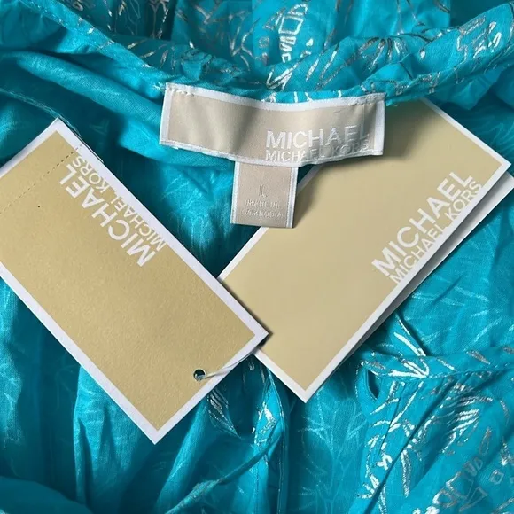 MICHAEL KORS Turquoise Adjustable ColdShoulder Ruffle Spaghetti Strap Dress