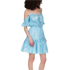 MICHAEL KORS Turquoise Adjustable ColdShoulder Ruffle Spaghetti Strap Dress
