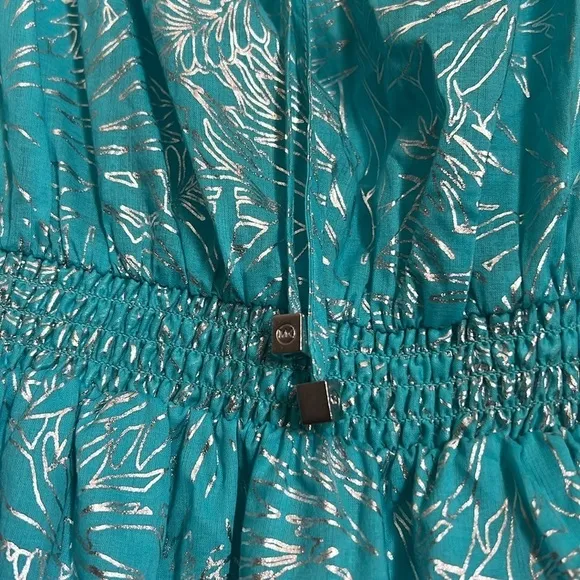 MICHAEL KORS Turquoise Adjustable ColdShoulder Ruffle Spaghetti Strap Dress
