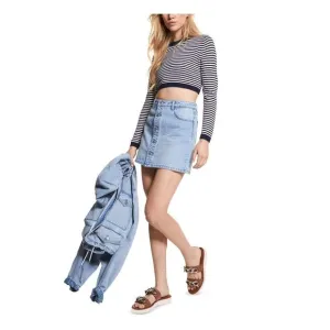 MICHAEL KORS Womens Light Blue Pocketed Button Front Mini Pencil Skirt 12